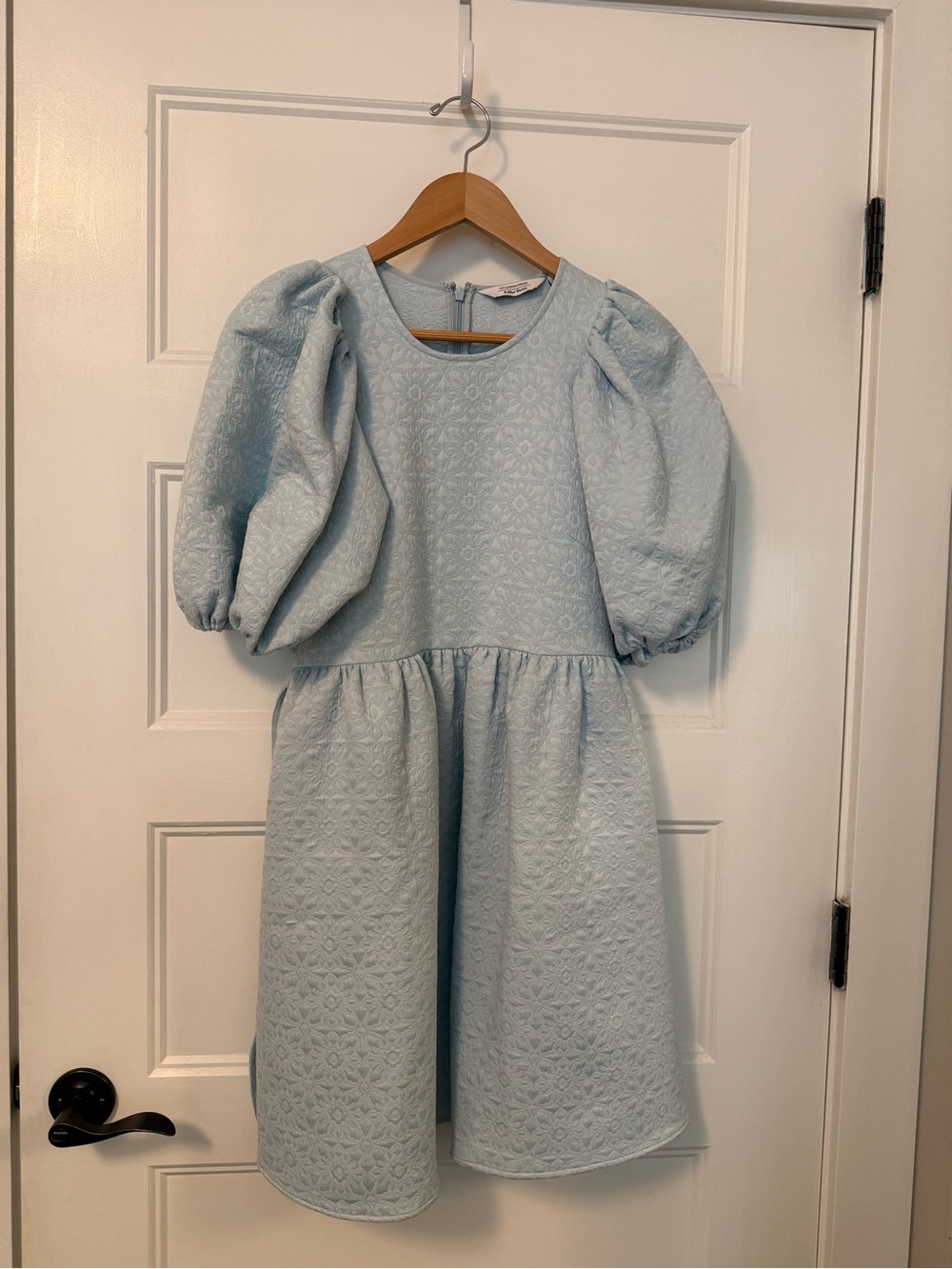 & Other Stories - Light Blue Puff-Sleeve Jacquard Dress